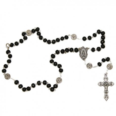 Chapelet Padre Pio, fermeture chaîne - noir