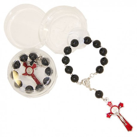 Chapelet rosaire Saint Benoît pour voiture - rouge