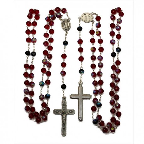 Red multicolored faceted beads rosary