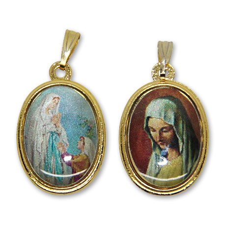 Médaille de la Vierge de Banneux et apparition de Lourdes  ovale