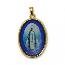 Médaille de la Vierge Miraculeuse ovale bleue 
