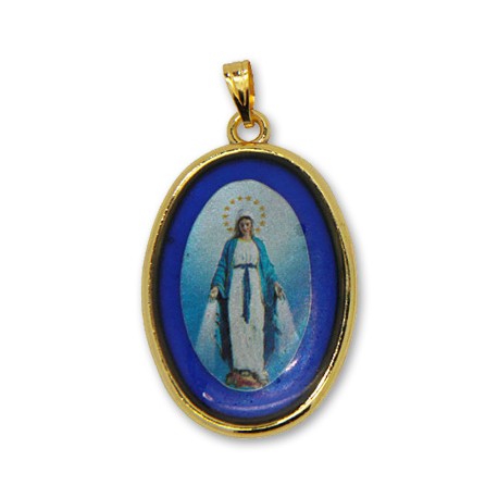 Médaille de la Vierge Miraculeuse ovale bleue 