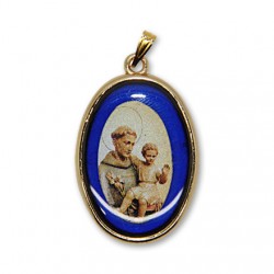 Médaille de St Antoine ovale bleue 