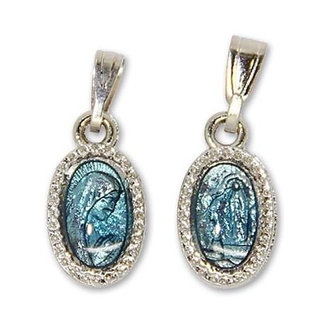 Médaille de la Vierge de Lourdes bleue 