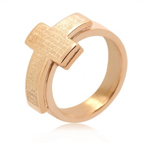 Bague croix prière Padre Nuestro - dorée