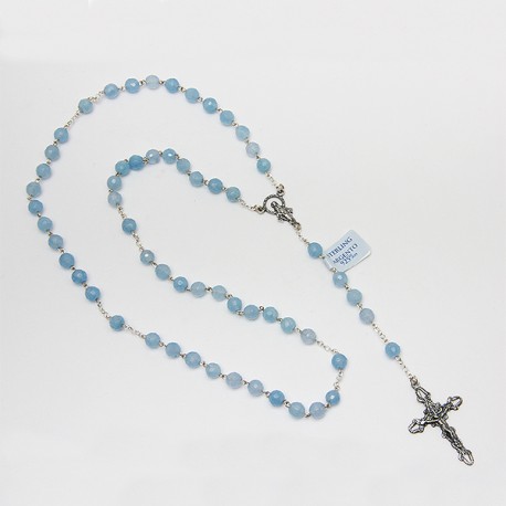 Chapelet en argent et pierre - Aquamarine
