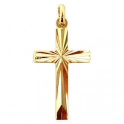 Croix Striée plaqué or - 30 mm