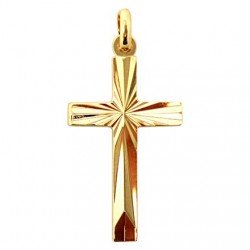 Croix Striée plaqué or - 30 mm