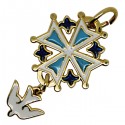 Croix Huguenote émaillée bleu et blanc plaqué or - 20 mm