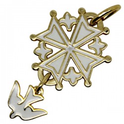 Croix Huguenote émaillée blanc - plaqué or - 20 mm