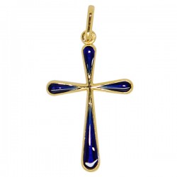 Cross enamelled blue - gold-plated - 25 mm