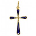 Kreuz Blau lackiert - vergoldet - 25 mm