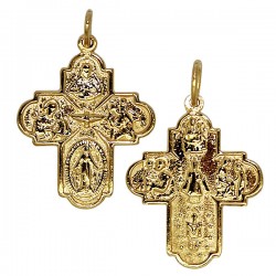 Cross with the protective Saints plated gold - 25 mm