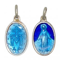 Médaille de la Vierge Miraculeuse bleu 15 mm - Argent 925