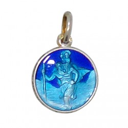 Médaille du Saint Christophe émaillée bleu 13 mm - Argent 925