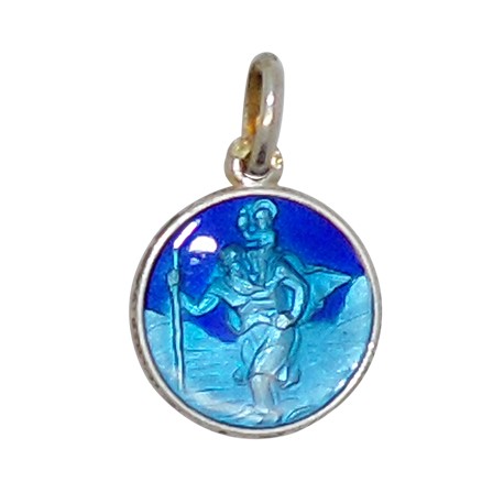 Médaille du Saint Christophe émaillée bleu 13 mm - Argent 925