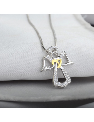 Pendentif Ange cœur Strass 20 mm - Argent 925