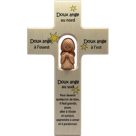 Croix en bois avec ange terre cuite 20 cm