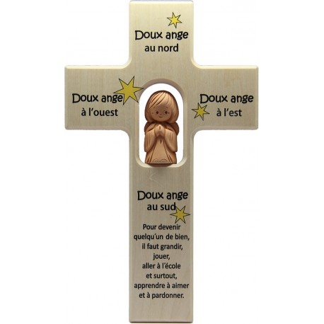 Croix en bois avec ange terre cuite 20 cm