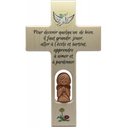 Cruz de madera con angel terracota - 20 cm