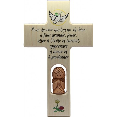 Croix en bois avec ange terre cuite 20 cm