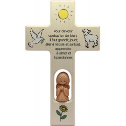 Croce in legno con angelo in terracotta - 20 cm