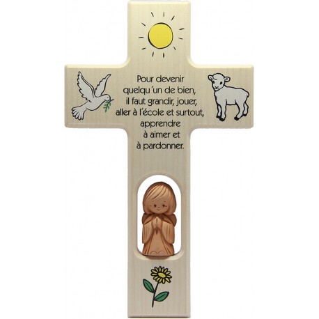 Croix en bois avec ange terre cuite 20 cm