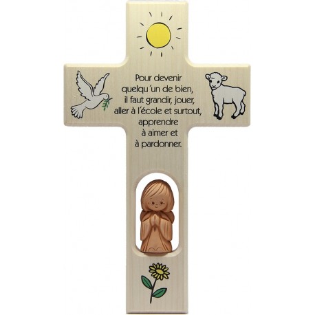 Croix en bois avec ange terre cuite 20 cm