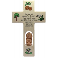 Croix en bois avec ange terre cuite - 20 cm