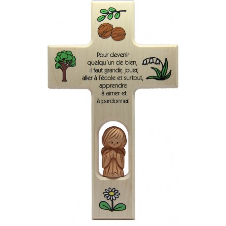 Croix en bois avec ange terre cuite 20 cm