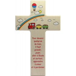 Croce di legno per la stanza dei bambini con testo - 20 cm