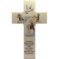 Croce di legno per la stanza dei bambini con testo - 20 cm