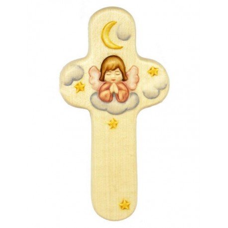 Croix en bois avec ange terre cuite 20 cm