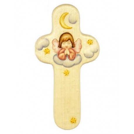 Croix en bois avec ange terre cuite 20 cm