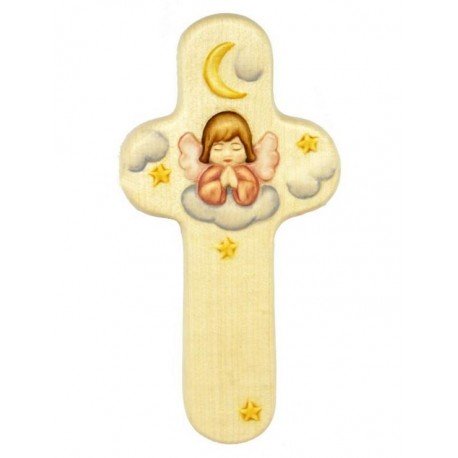 Croix en bois avec ange terre cuite 20 cm