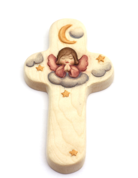 Croix en bois avec ange terre cuite 20 cm