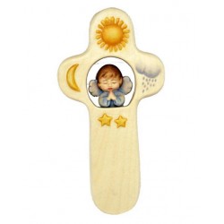 Cruz de madera azul ángel - 15 cm