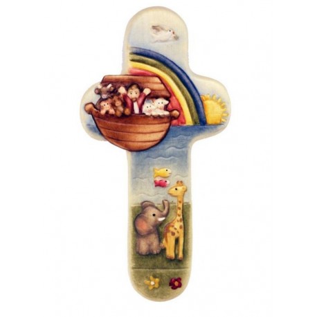 Croix en bois avec ange terre cuite 20 cm