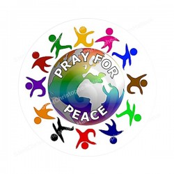 Autocollants ronds - 45mm - "Monde pray for peace EN" - planche 24 pièces