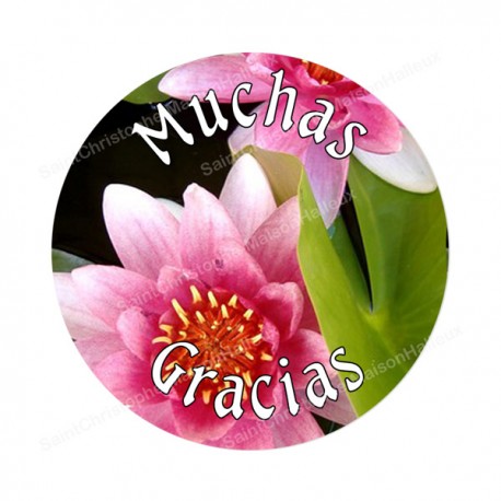 Autocollants ronds - 45mm - "Muchas gracias ES" - planche 24 pièces