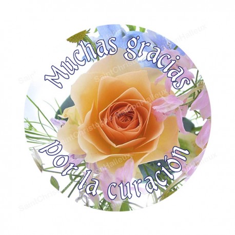 Autocollants ronds - 45mm - "Muchas gracias por la curacion" - planche 24 pièces