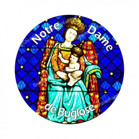 Autocollants ronds - 45mm - "Notre-Dame Buglose 2 blanc" - planche 24 pièces