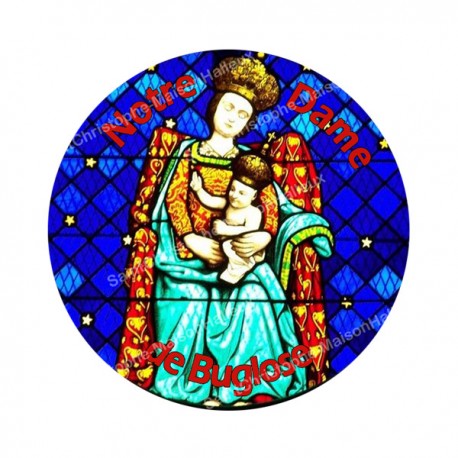 Autocollants ronds - 45mm - "Notre-Dame Buglose 2 rouge" - planche 24 pièces