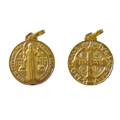 Médaille Saint Benoit plaqué or - 14 mm