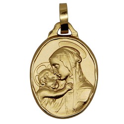Medalla de la Virgen y el Niño chapada en oro - 20 mm