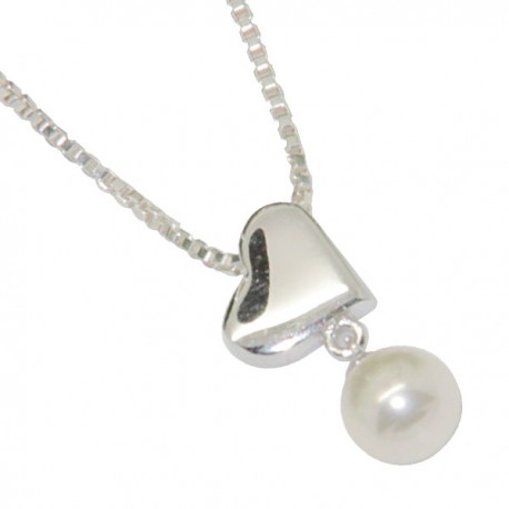 Pendentif Cœur Ange - Cristal blanc  - Argent 925