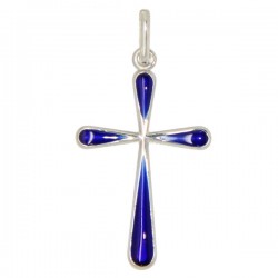 Croix Émaillée bleu Pendentif - Argent 925