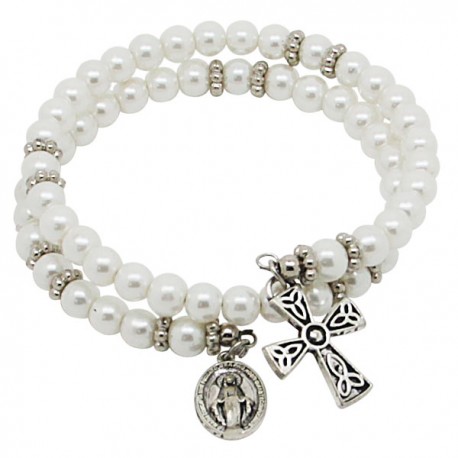 Bracelet Dizaine perles céramique ivoire