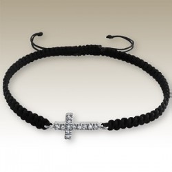 Bracelet Avec Croix Strass cordon noir 