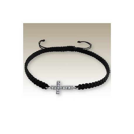 Bracelet Avec Croix Strass cordon noir - Ange 925